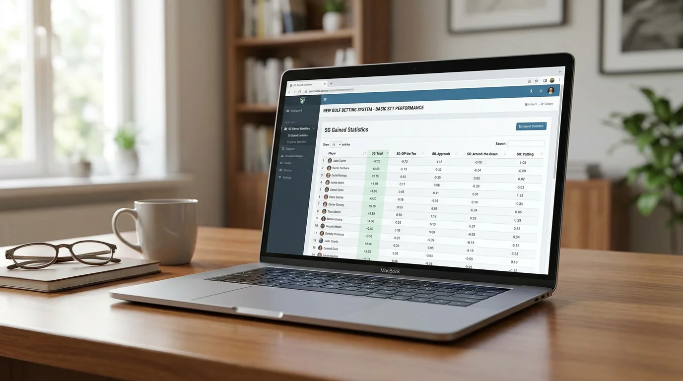Basic strokes gained statistics page on a laptop for a new golf betting system
