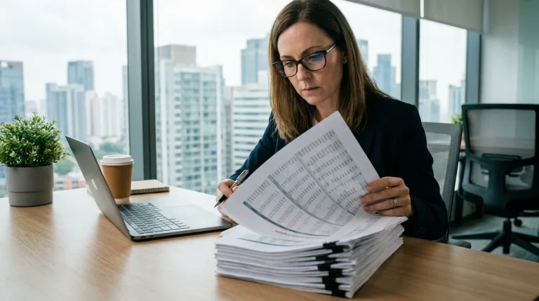 Golf betting analyst reviewing verified tipster track record documents at a desk