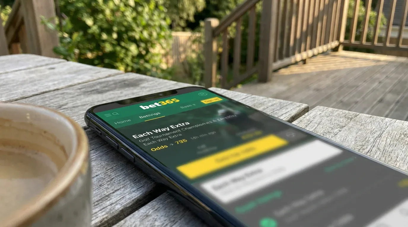 bet365 mobile app showing Each Way Extra feature available for golf tournament