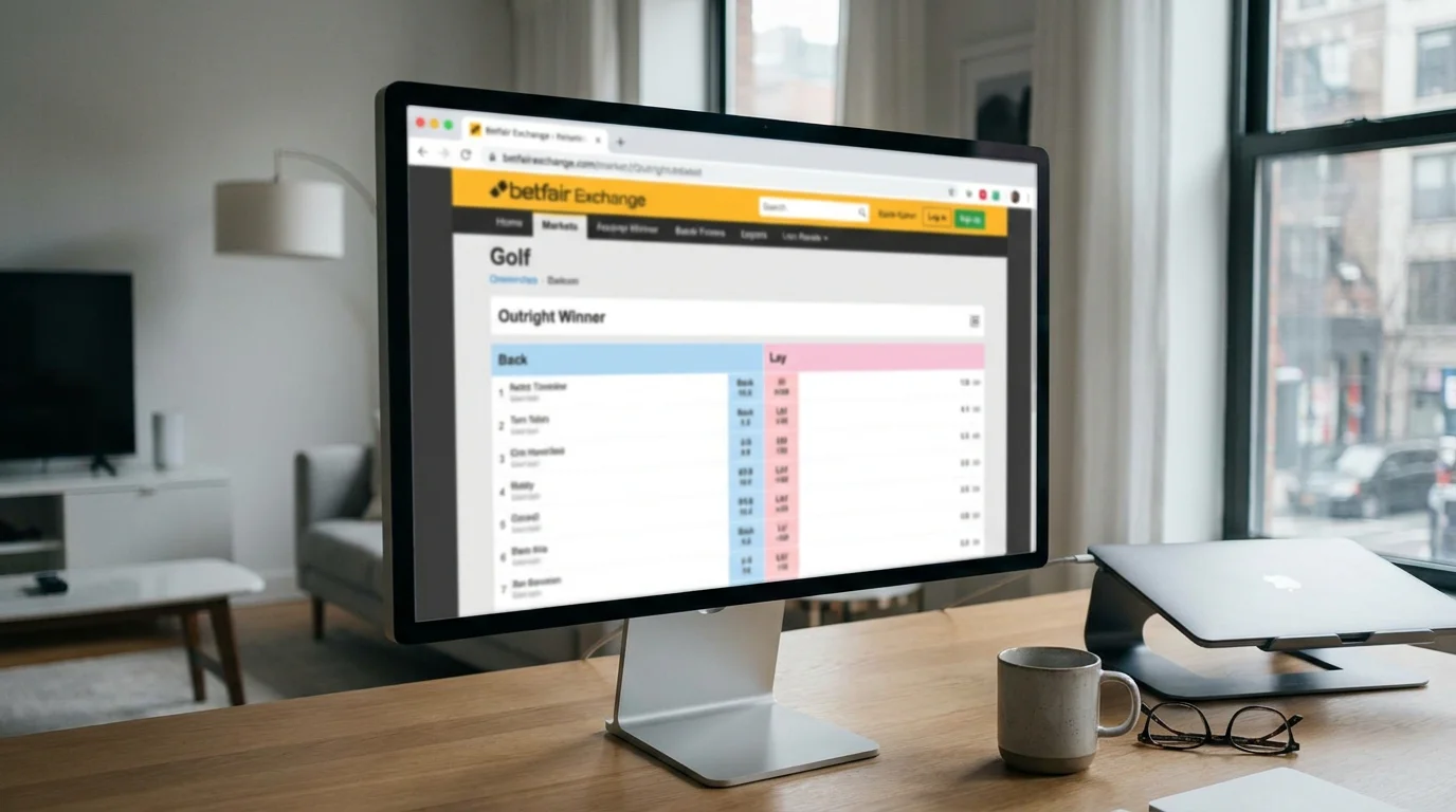 Golf outright market showing back and lay columns on Betfair Exchange