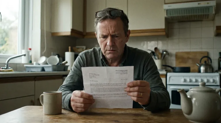 UK bettor reviewing stake factoring notice from bookmaker while sitting at desk
