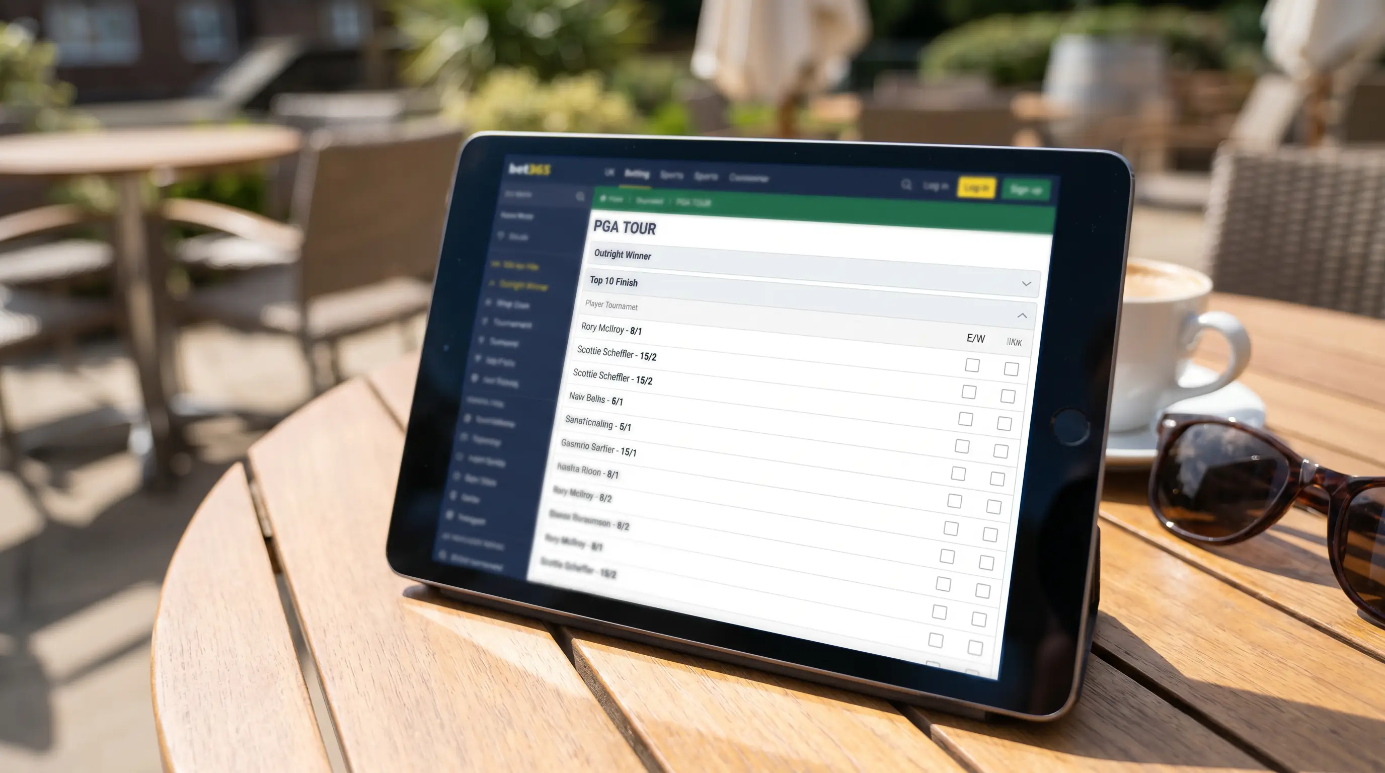 UK betting app showing PGA Tour event markets with each-way options available
