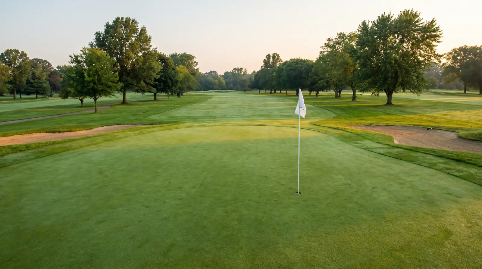 Golf course green freshly prepared for tournament opening round play