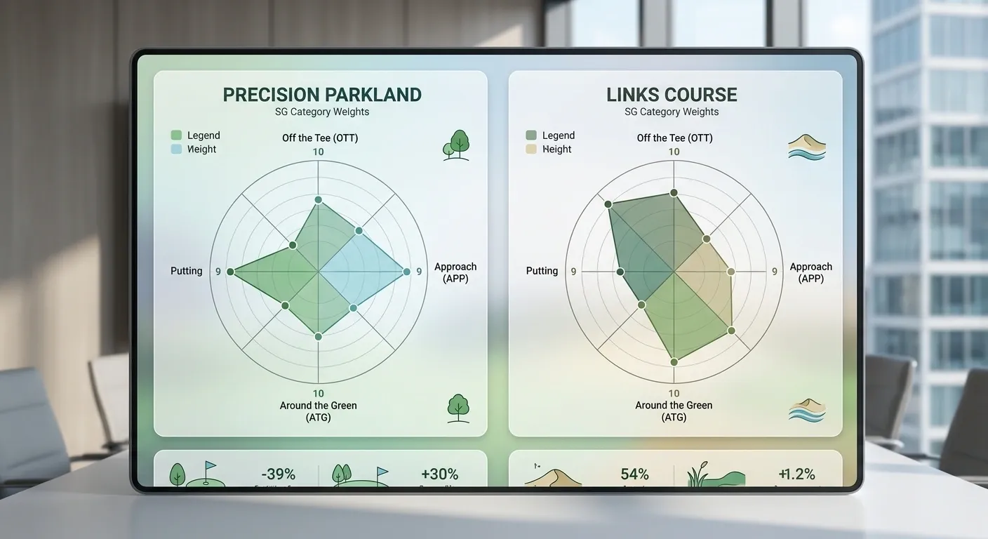 Course type SG weighting model comparing Augusta parkland with links golf betting adjustments