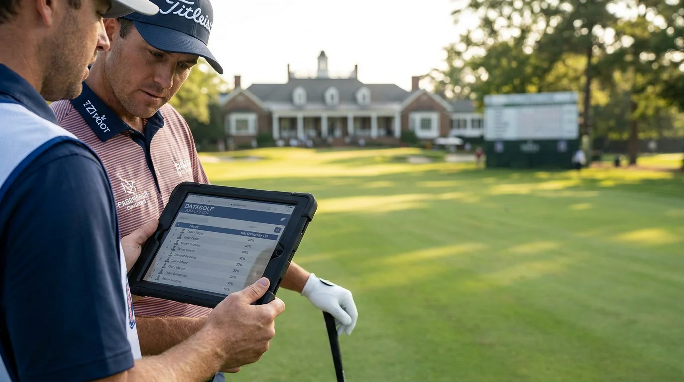 DataGolf analytics interface showing PGA Tour player win probabilities