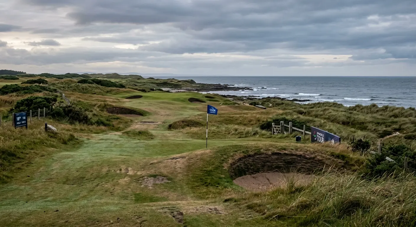 Links fairway with sea visible in background at a DP World Tour venue in UK