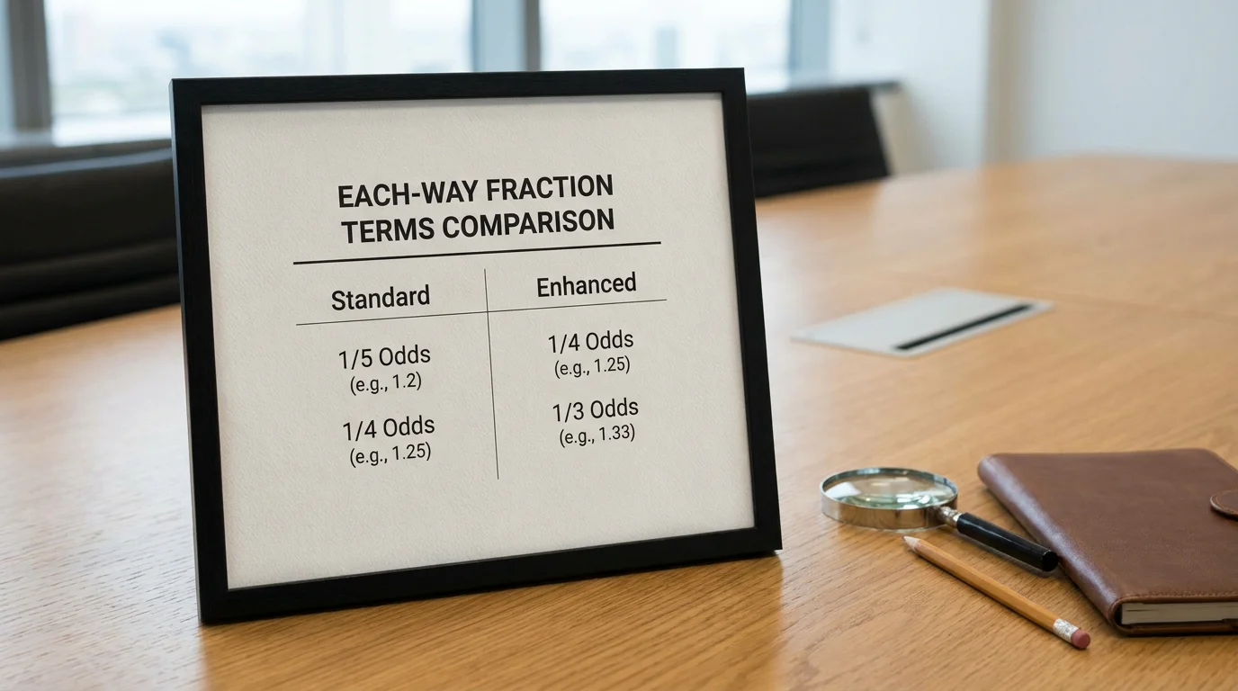 Comparison table showing standard versus enhanced each-way fraction terms
