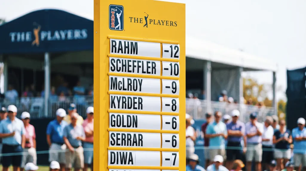 Golf leaderboard showing first round scores at a professional PGA tournament