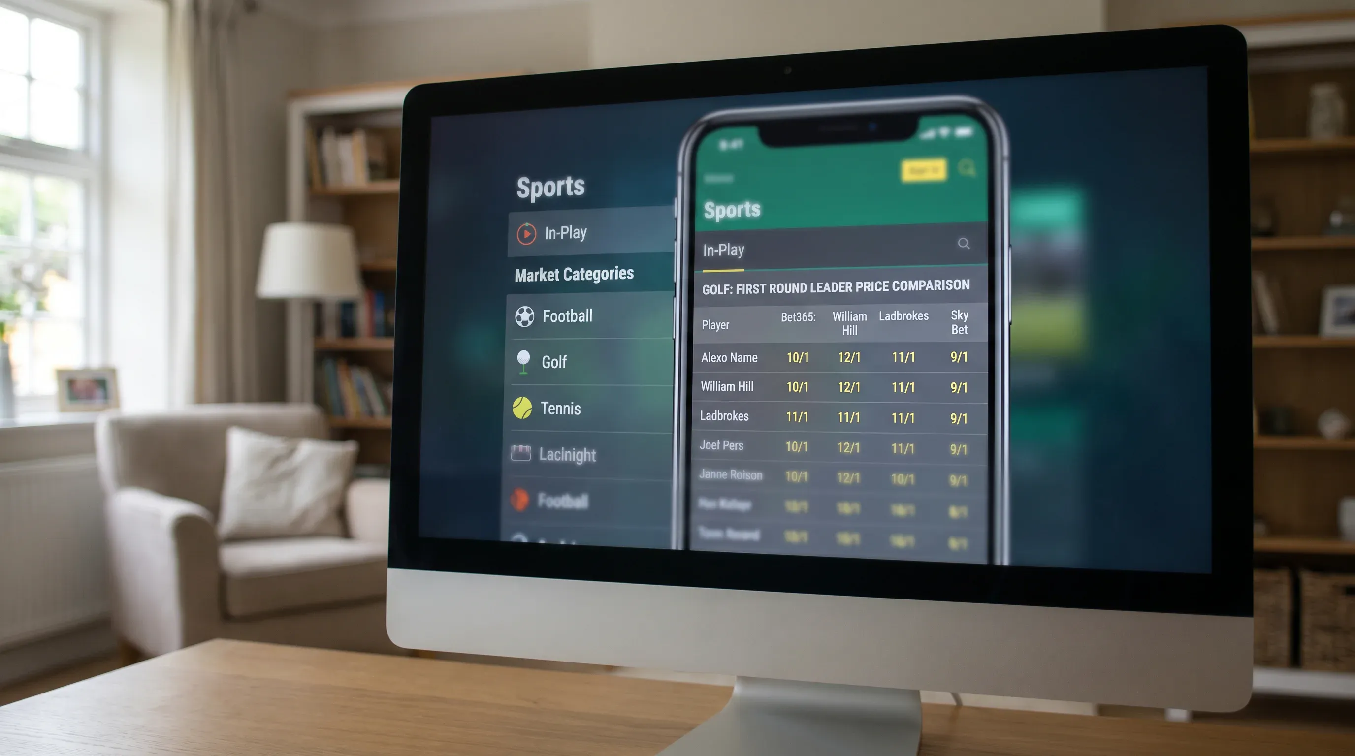 First round leader odds comparison across UK bookmakers showing price differences