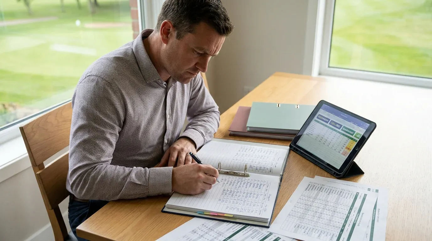Systematic bettor recording best-price data across bookmakers before placing golf bet
