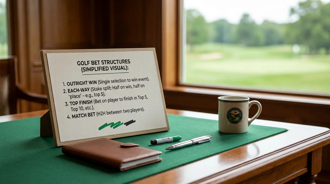 Simple visual showing different golf bet structures including each-way and outright