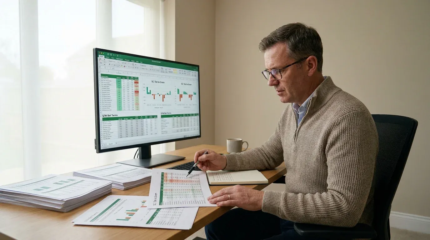 Golf analyst identifying value sources across each-way terms and SG data