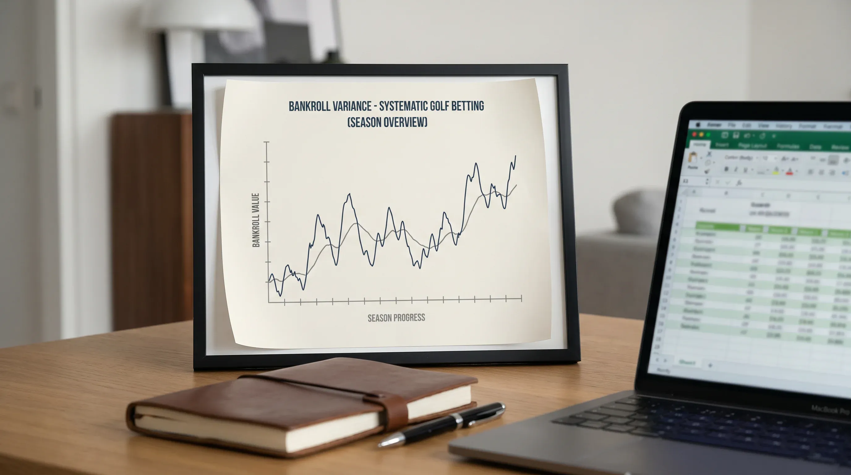 Line graph illustrating bankroll variance over a season of systematic golf betting