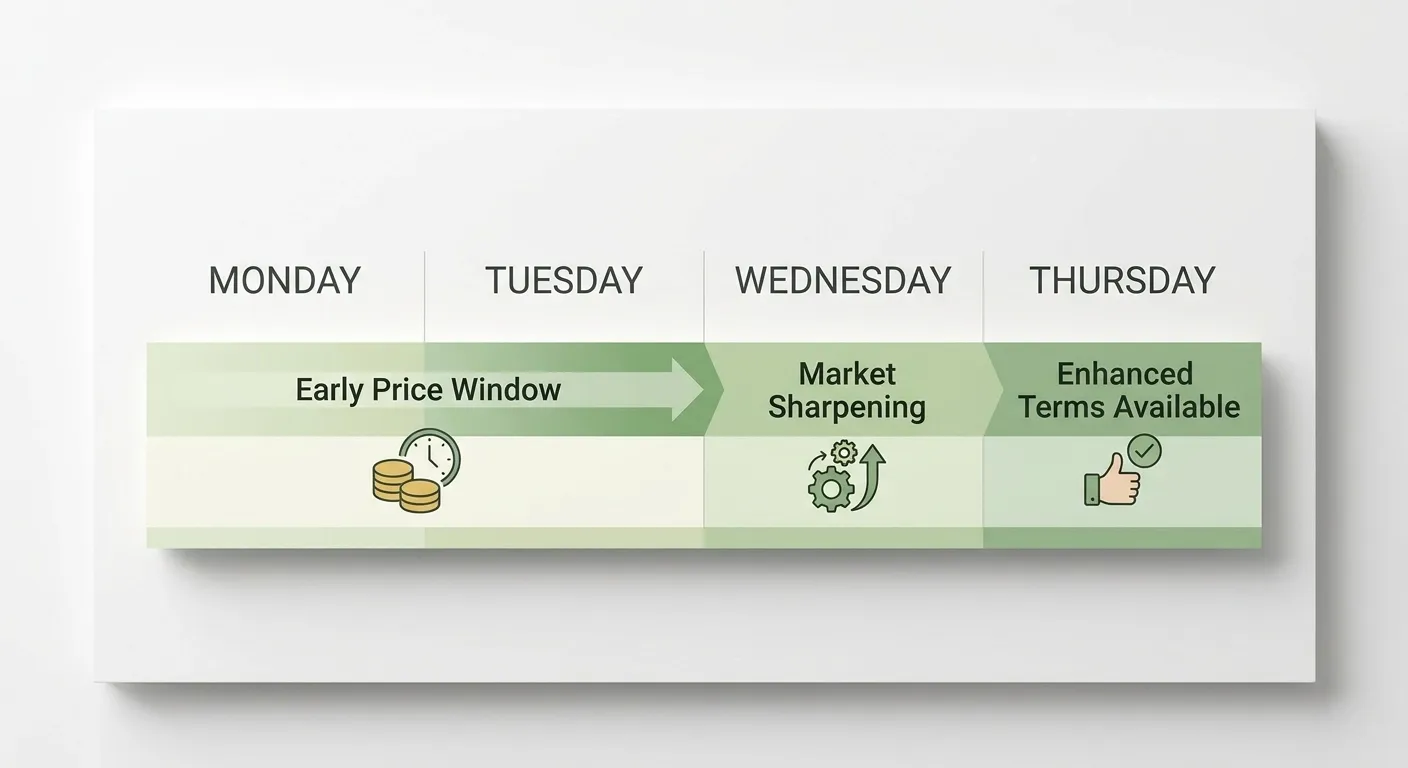 Golf each-way bet timing chart comparing early price value versus Thursday morning enhanced terms