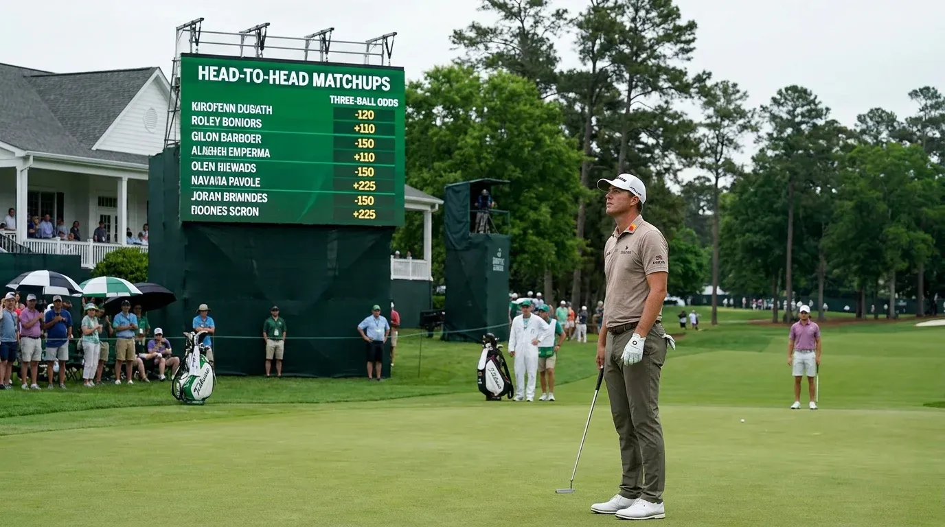Head-to-head and three-ball golf markets showing player matchup odds