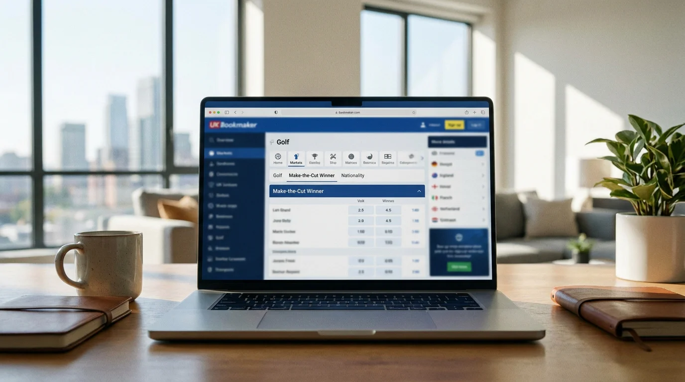Make-the-cut and nationality golf markets on a UK bookmaker interface