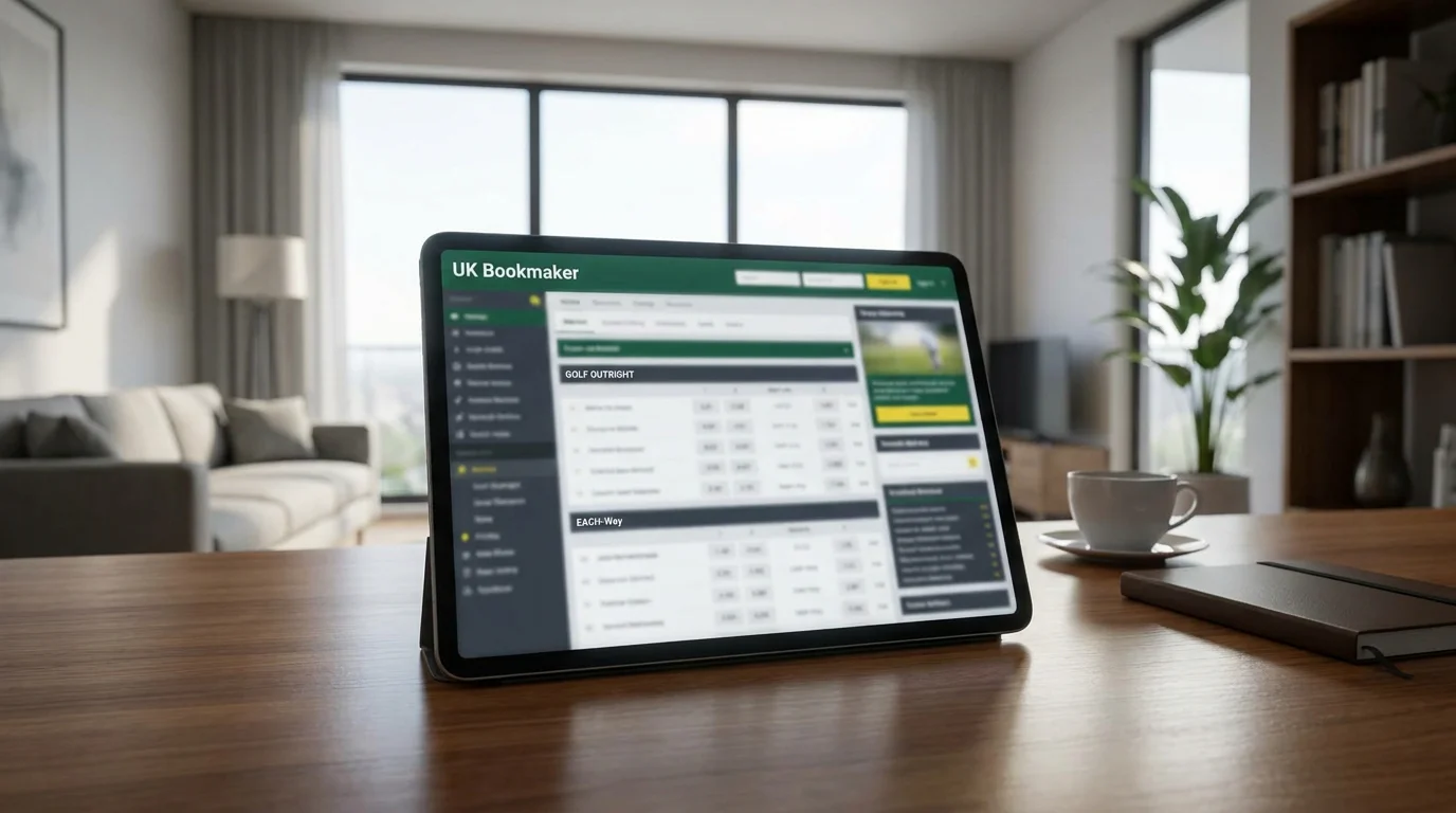 UK bookmaker interface showing golf outright and each-way market options