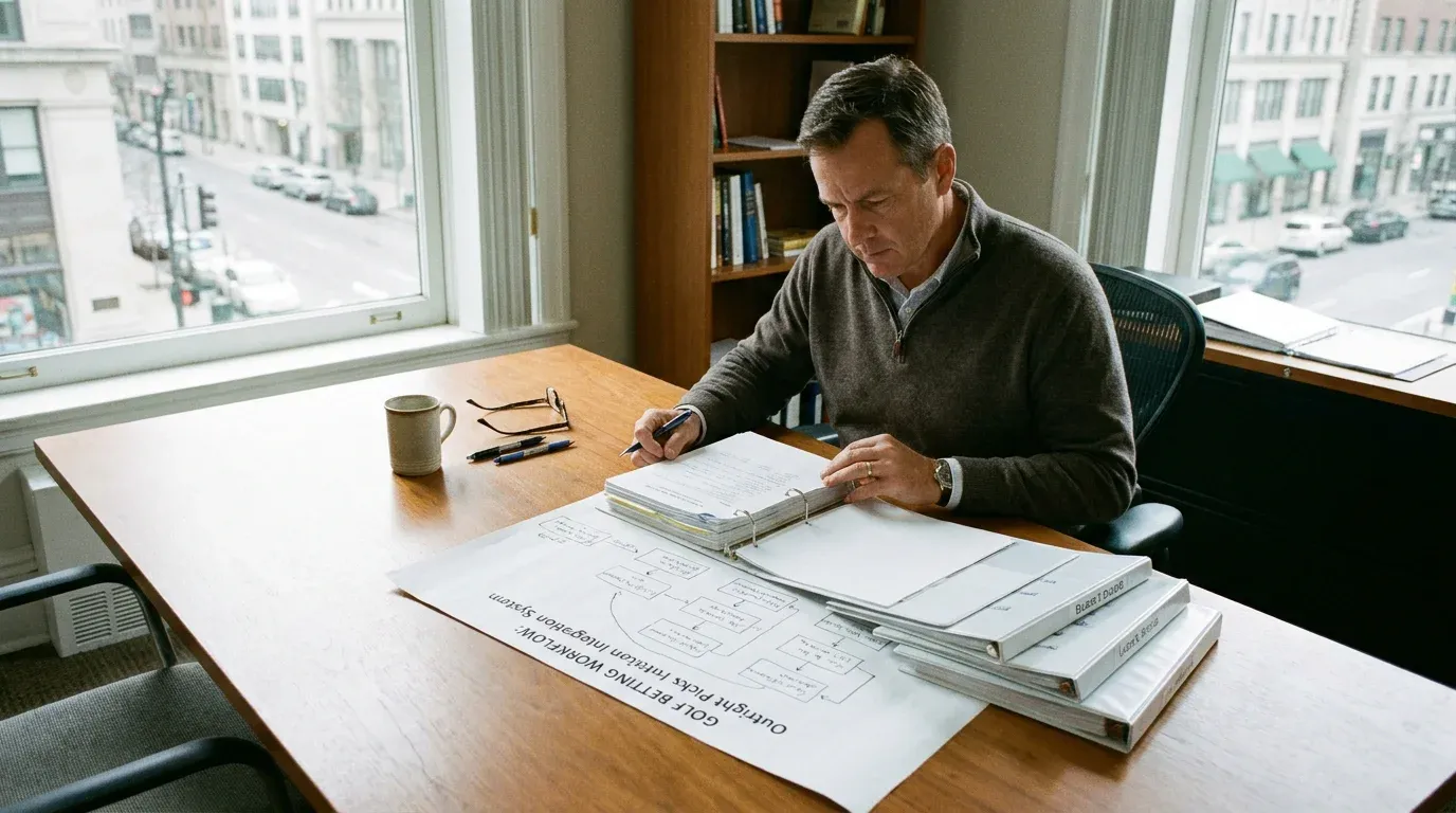 Golf betting workflow document showing how outright picks integrate with broader system
