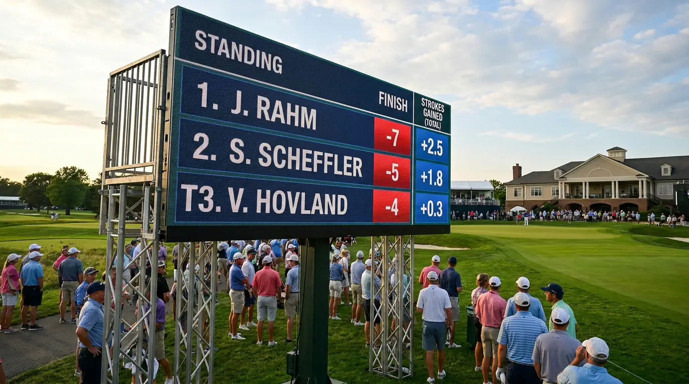 Golf leaderboard finish positions contrasted with underlying strokes gained statistics