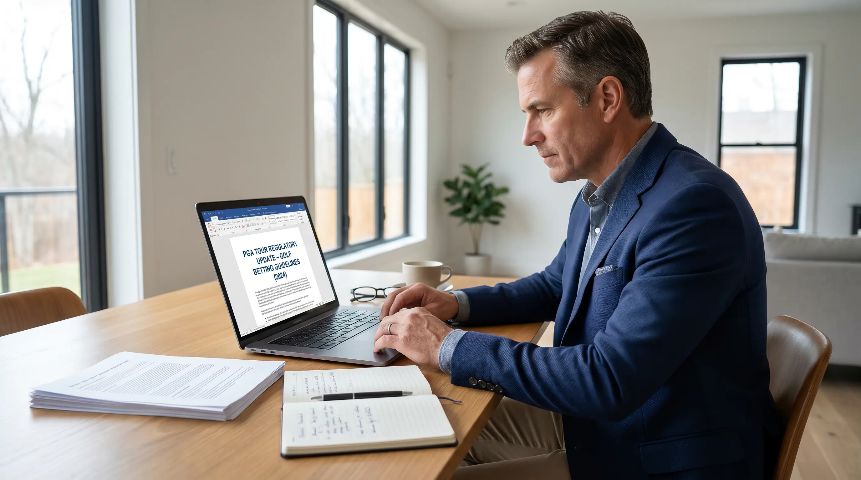 Systematic bettor reviewing regulatory changes affecting golf betting workflow