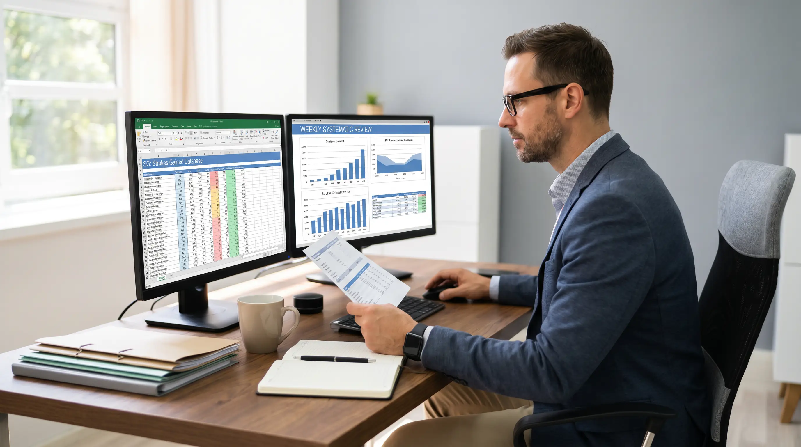 Golf analyst running SG data check as part of systematic pre-bet workflow