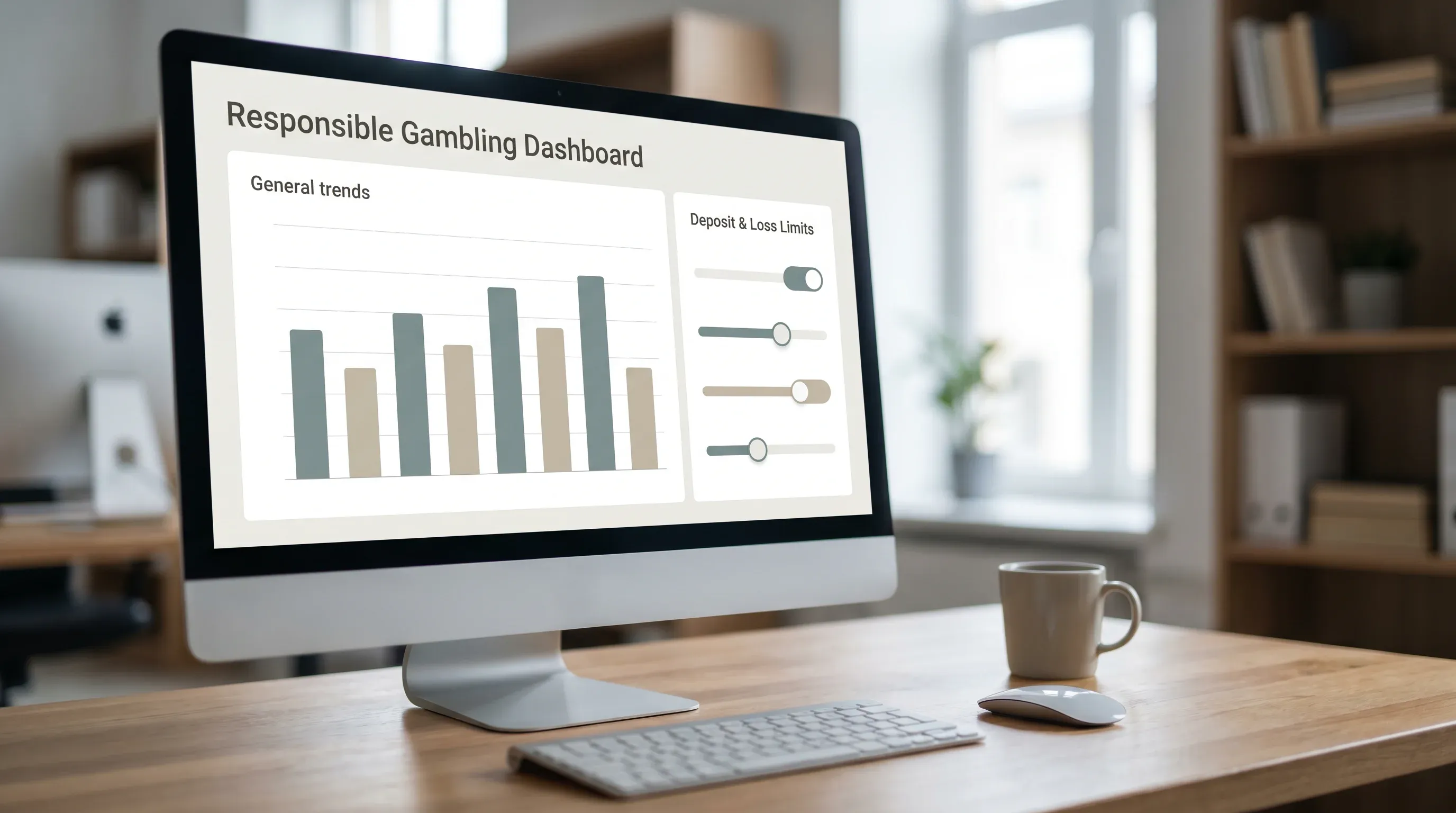 UK bookmaker responsible gambling dashboard with deposit and loss limit controls