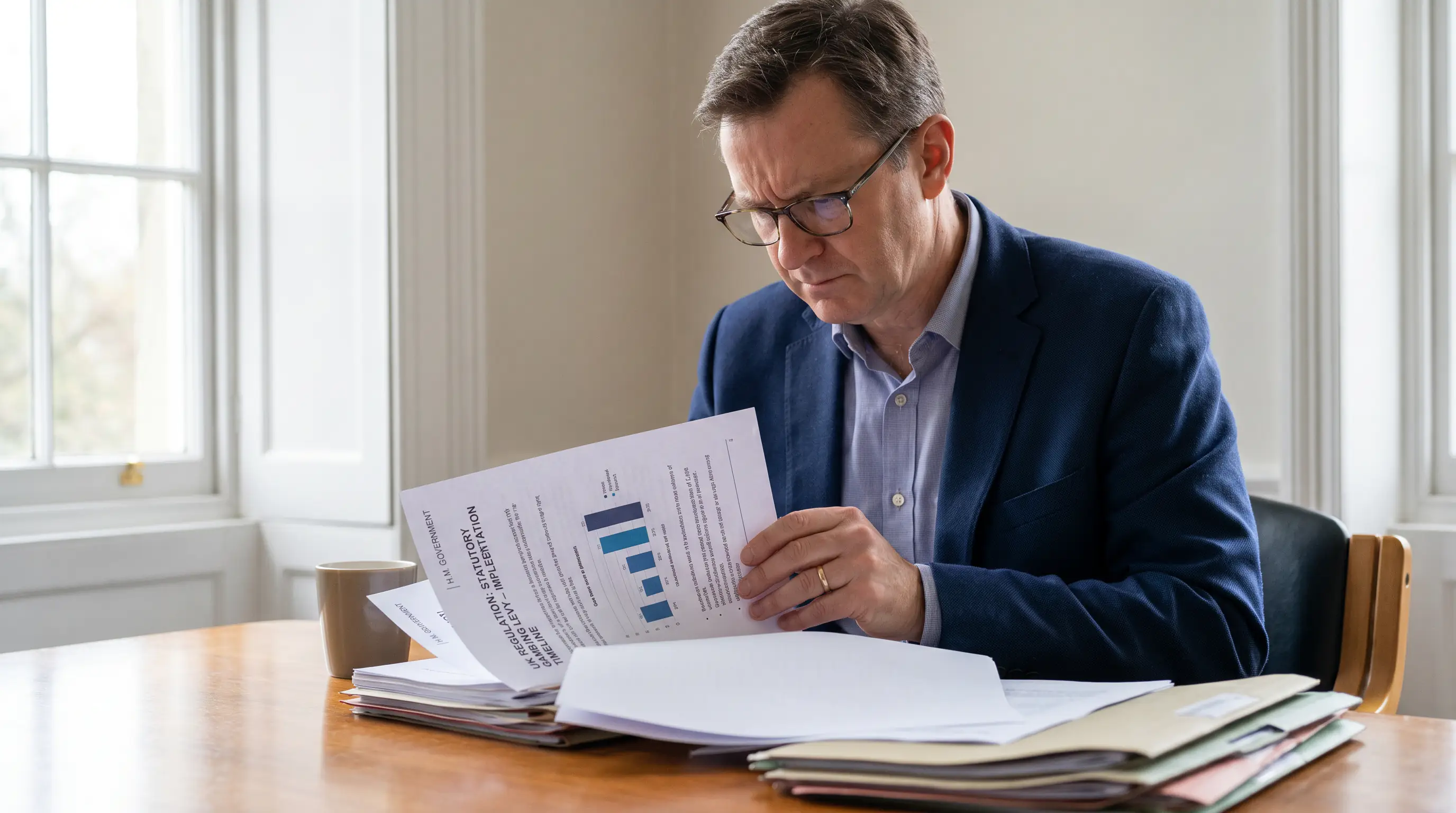 UK regulatory document outlining statutory gambling levy implementation timeline