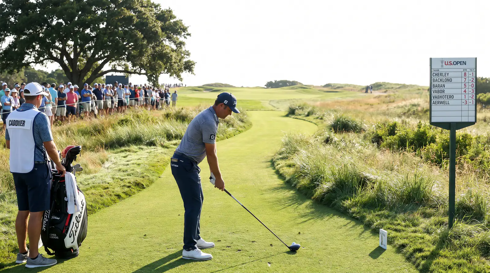 US Open venue showing narrow fairways and heavy rough typical of USGA setup