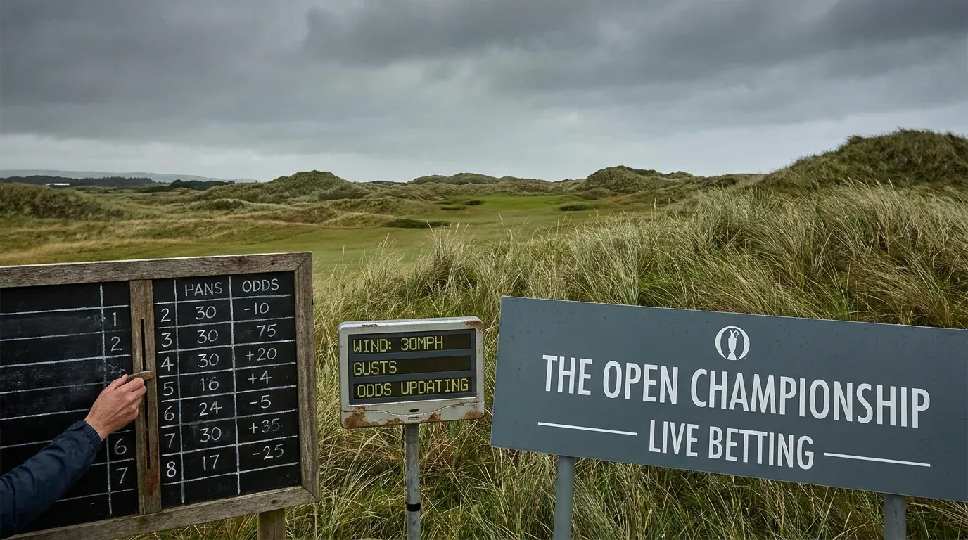 Golf betting odds updating in real time as wind forecast changes before a links event